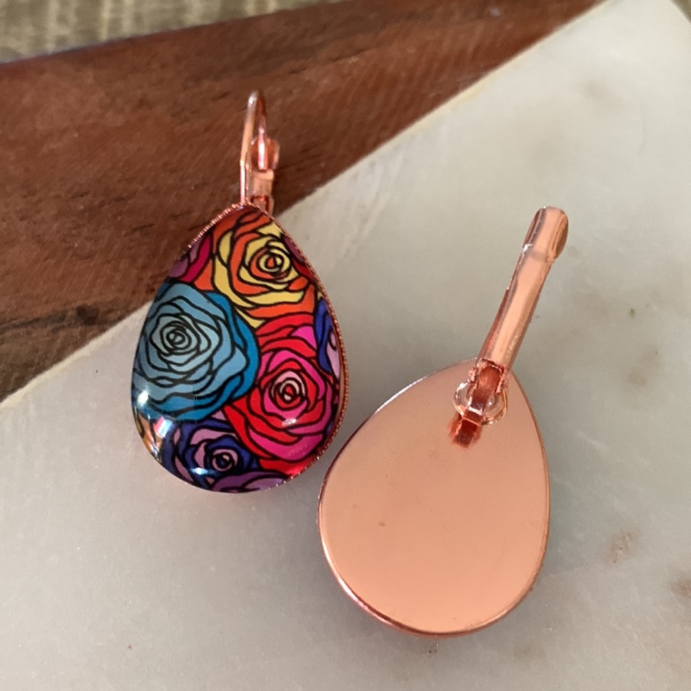 Colorful Roses Teardrop Earrings - Picture 2 of 2